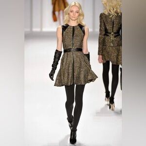 J. Mendel Gold and Black Fit and Flare Mini Dress